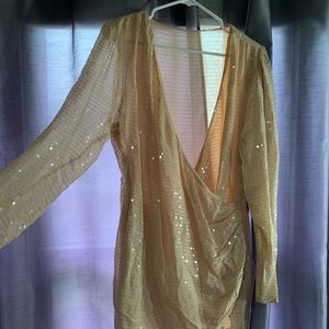 Peachy sequin scoop long sleeve dress